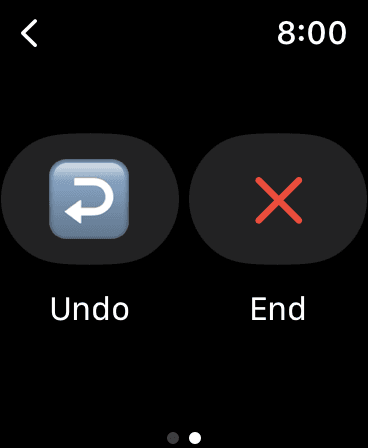 Tennis Score Mini match controls on Apple Watch with Undo and End options.